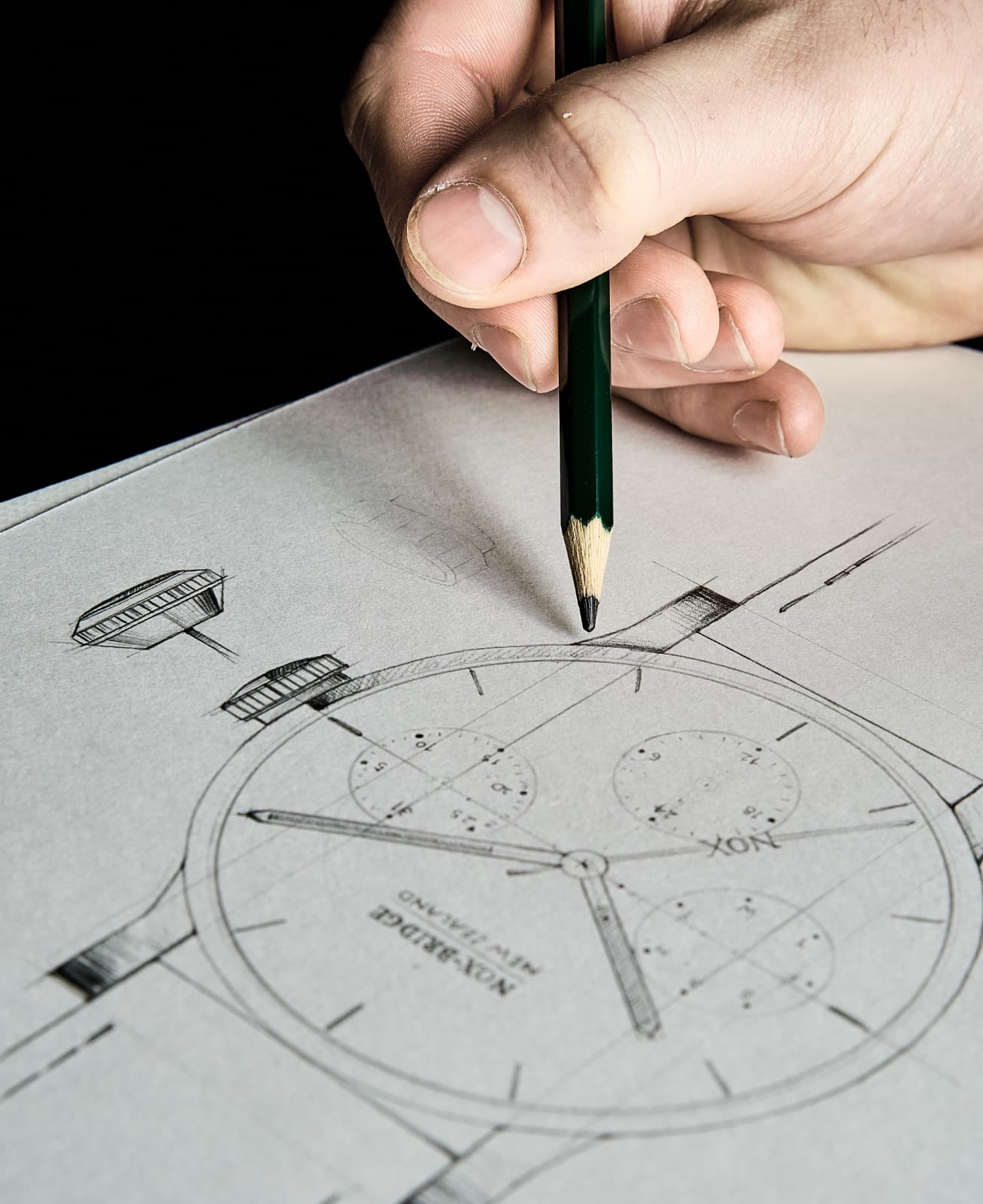 Hand-sketching a custom NOX-BRIDGE watch design