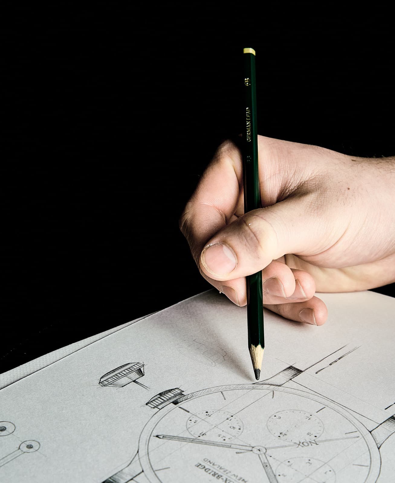 Watch designer refining a custom NOX-BRIDGE dial sketch