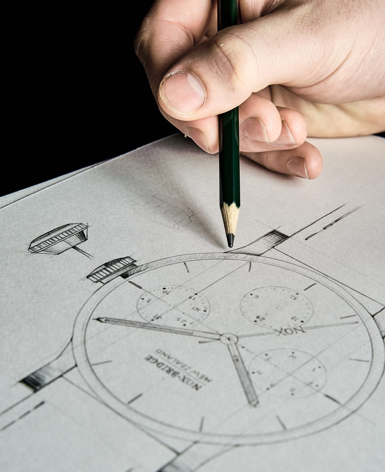 Hand-sketching a custom NOX-BRIDGE watch design