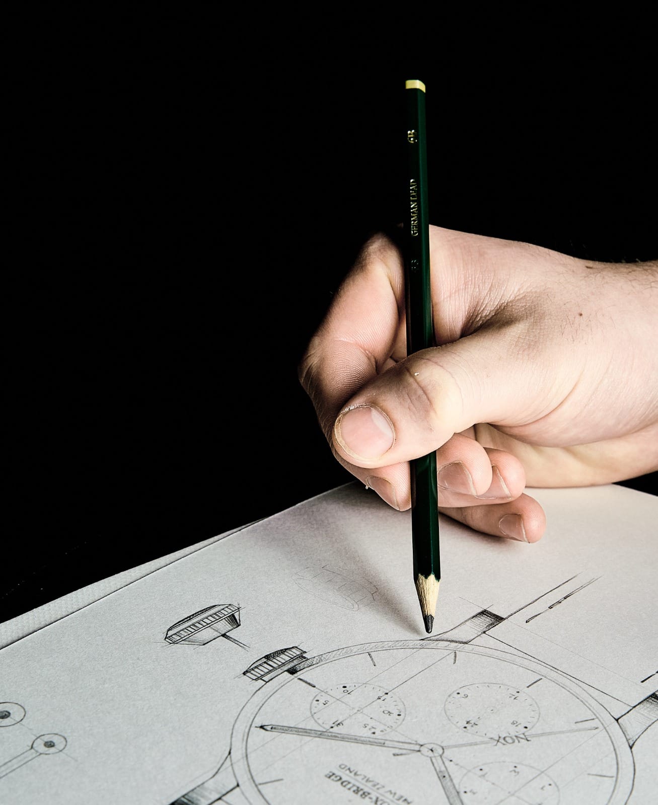 Watch designer refining a custom NOX-BRIDGE dial sketch